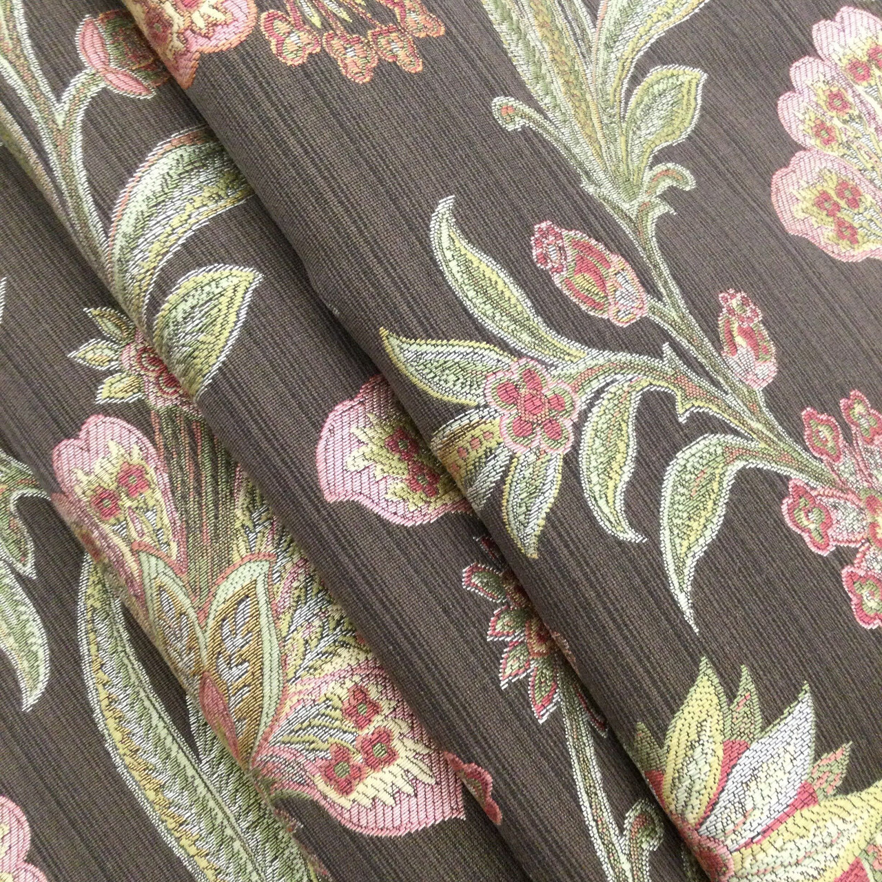 Floral Jacquard in Brown / Red / Green | R-KATE COCOA | Upholstery Fabric |  Regal Fabrics Brand | 54 inch Wide | By the Yard