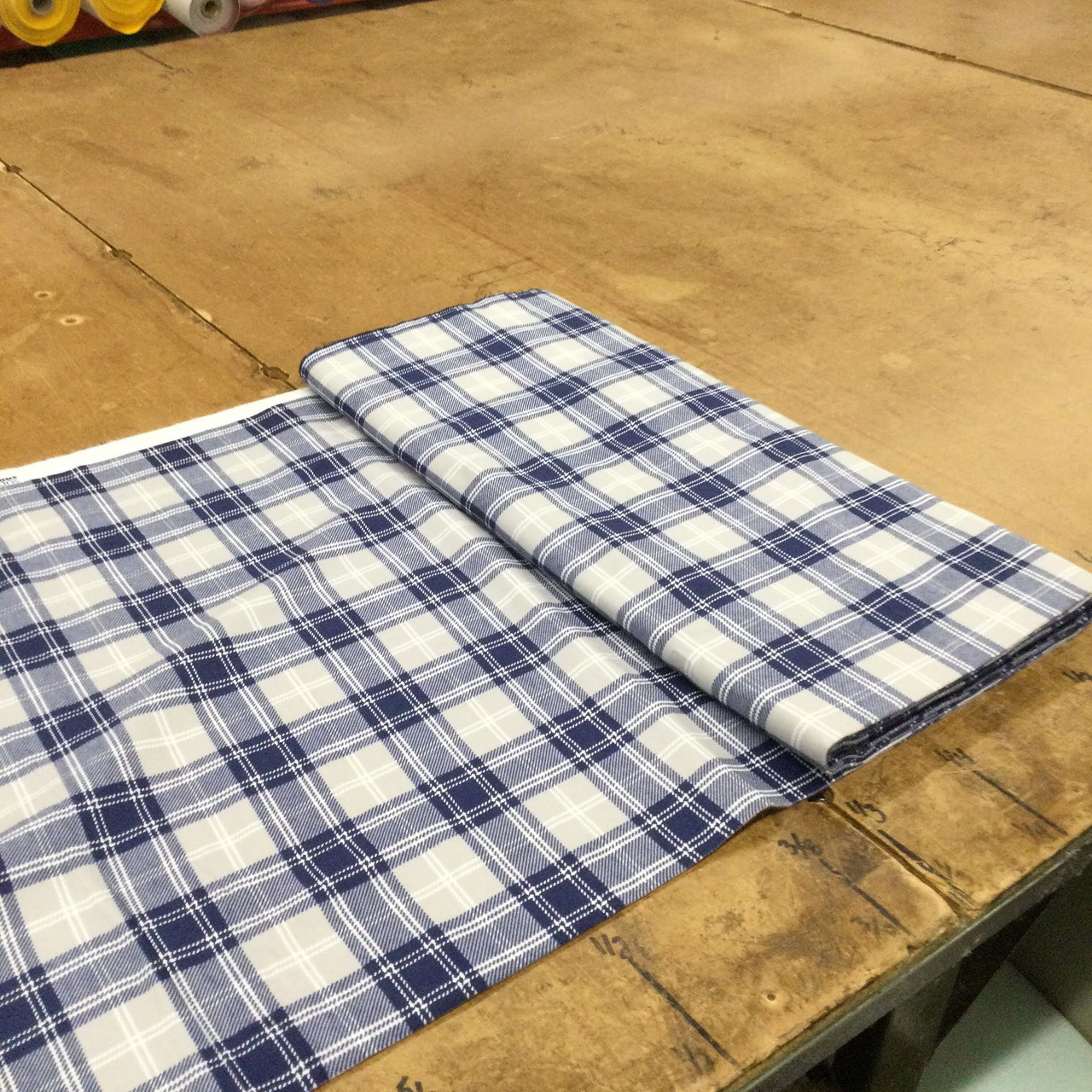 Brown Blue & White Cotton Flannel Small Check Fabric 44w x 2 yards