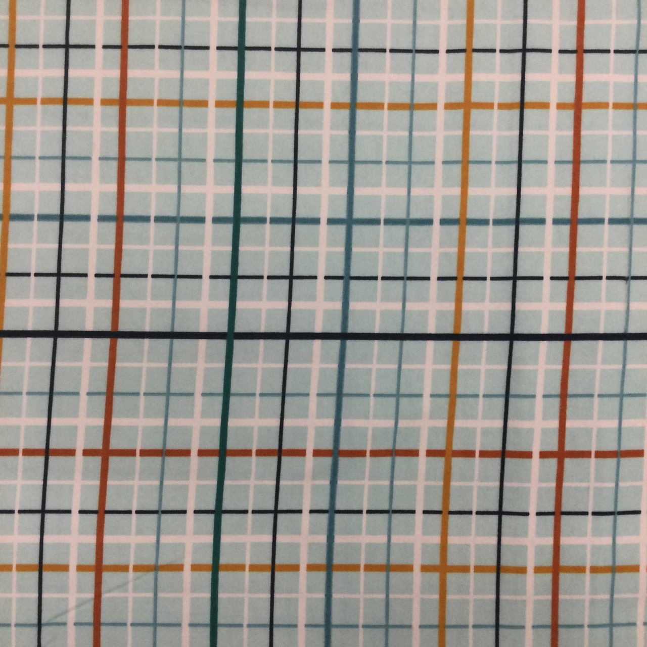 Plaid in Light Blue / Orange / Dark Blue / White | Flannel Fabric | 44 Wide  | 100% Cotton | By The Yard