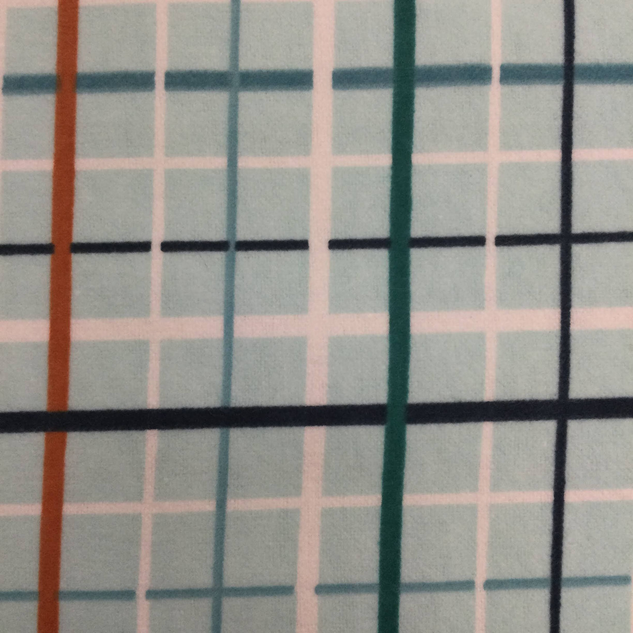 Plaid in Light Blue / Orange / Dark Blue / White, Flannel Fabric, 44 Wide, 100% Cotton