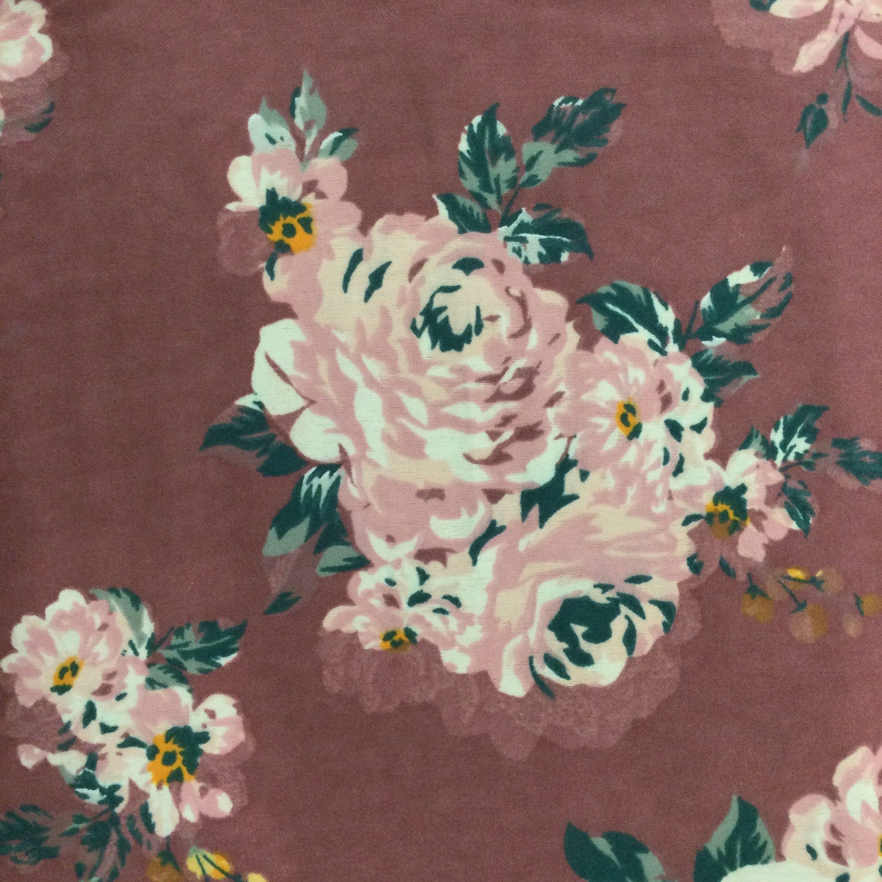 Rose Floral in Dark Pink / Light Pink / Green | Flannel Fabric