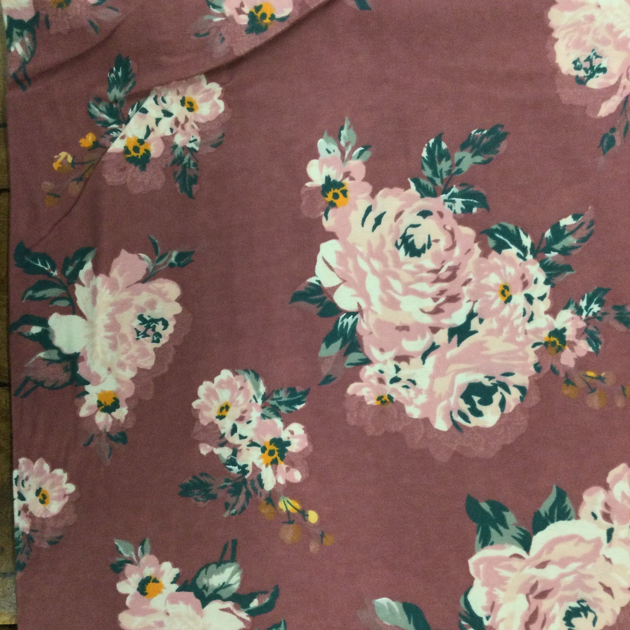 Rose Floral in Dark Pink / Light Pink / Green | Flannel Fabric