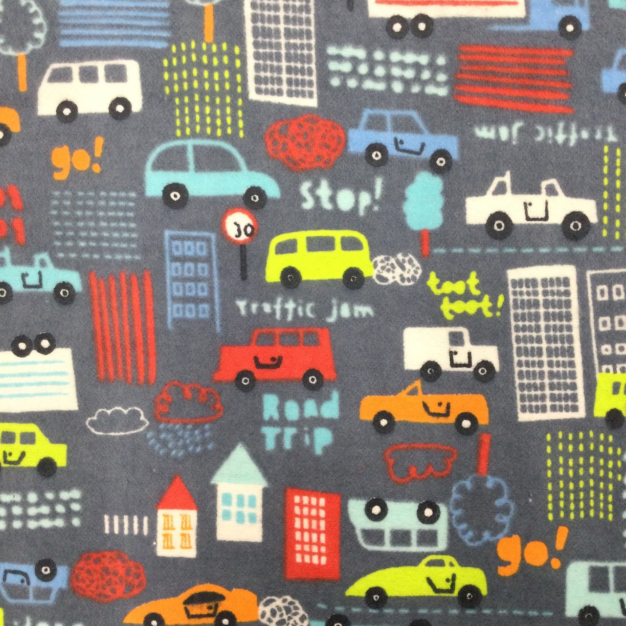 Car Traffic in Grey / Blue / Red | Juvenile Flannel Fabric | 44 Wide | 100%  Cotton | By The Yard 202