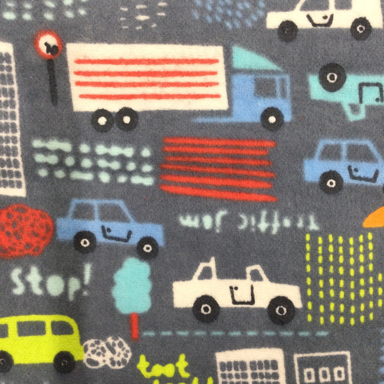 Car Traffic in Grey / Blue / Red | Juvenile Flannel Fabric | 44 Wide | 100%  Cotton | By The Yard 202