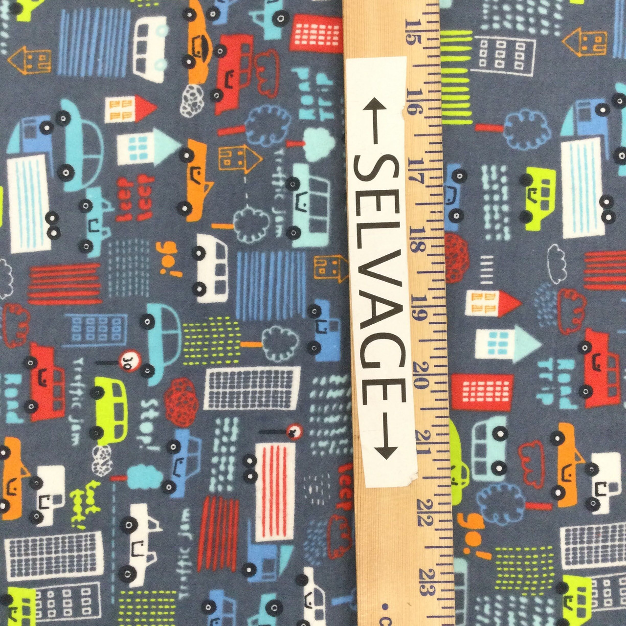 Car Traffic in Grey / Blue / Red | Juvenile Flannel Fabric | 44 Wide | 100%  Cotton | By The Yard 202