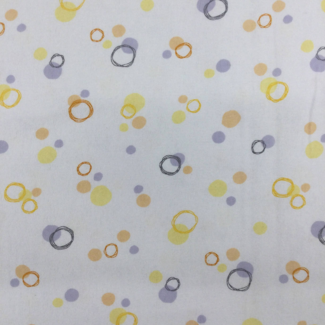 Circles and Dots in White / Yellow / Grey, Juvenile Flannel Fabric, 44  Wide, 100% Cotton