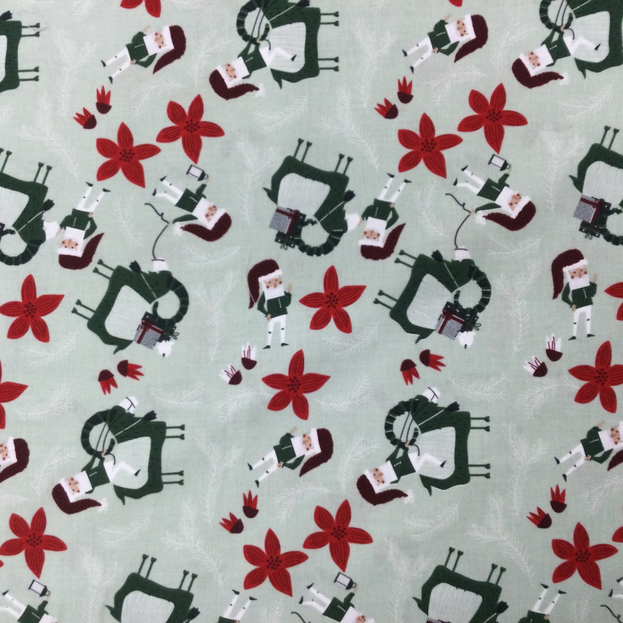 Santa with Sheep in Green and Red, Yuletide by Clothworks, Quilting  Fabric, 100% Cotton, 44 wide