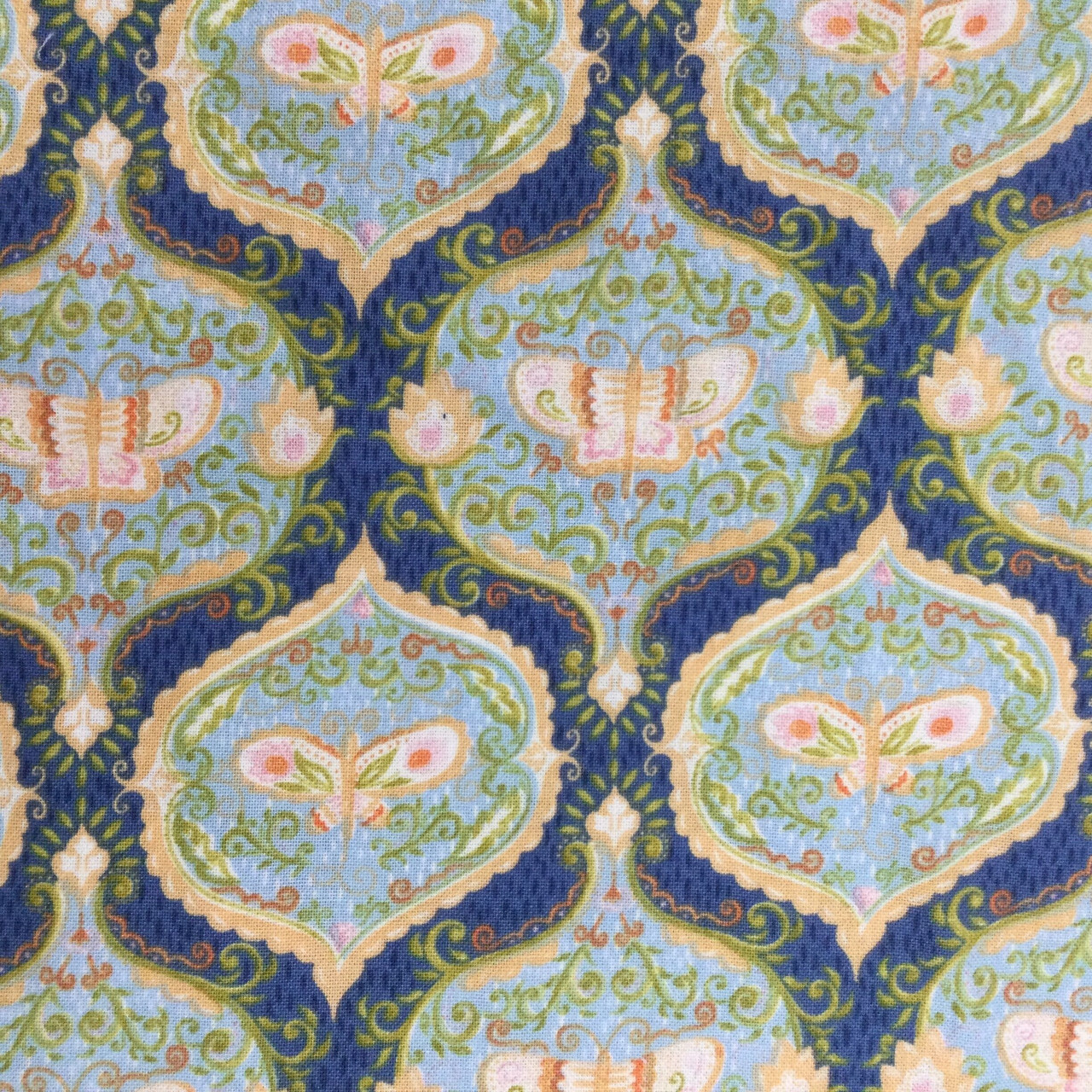 Modern Printed Velvet Floral Blue Damask Multi Colour Pattern Upholstery  Fabric