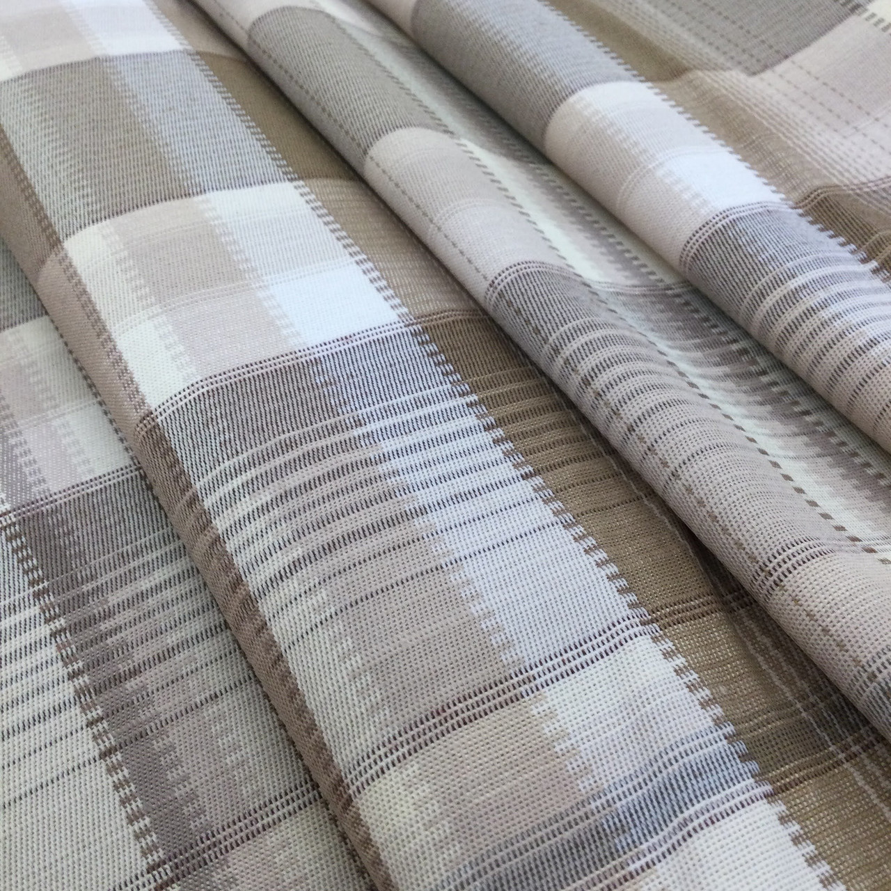 Vintage Plaid in Beige, Tan, and White | Drapery / Slipcover Fabric | 54