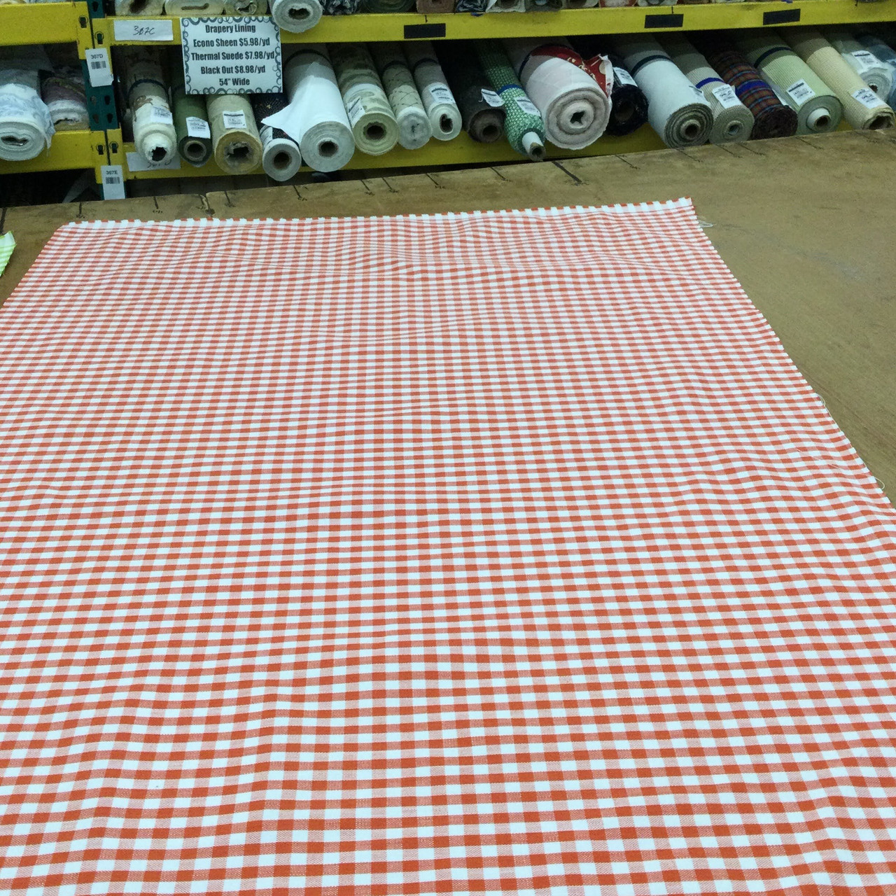 Checked Plaid Fabric in Orange and White, Upholstery / Slipcovers, Medium  Weight, 54 Wide, By the Yard