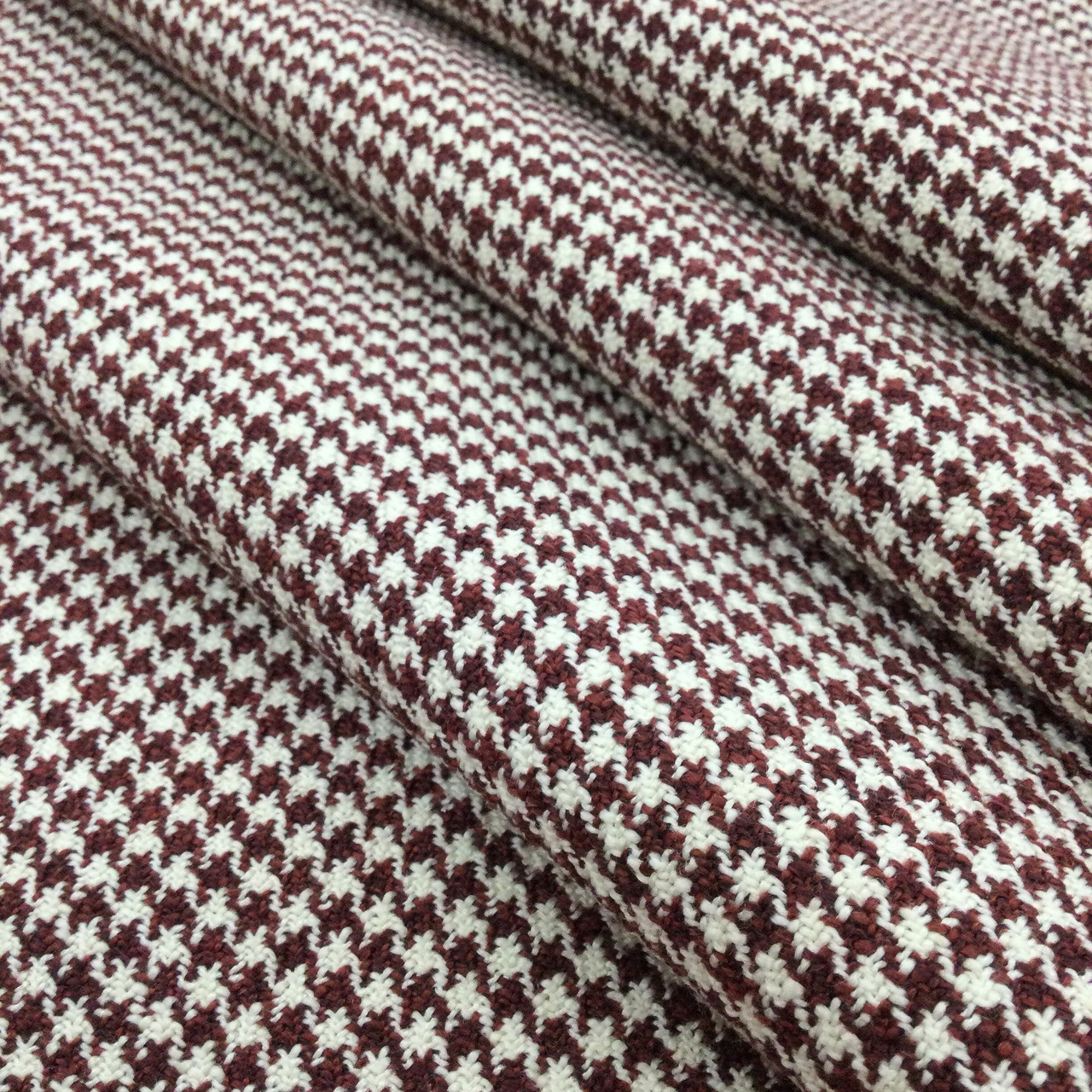 Dark Red and White Houndstooth Fabric, Upholstery