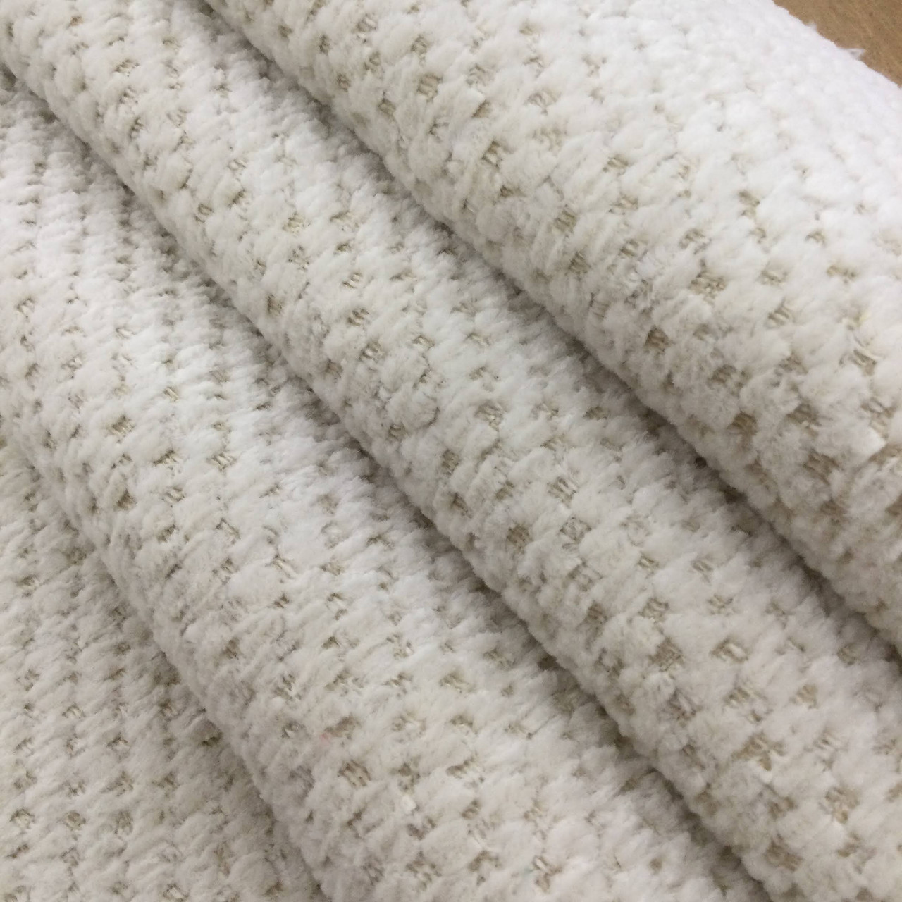 Chenille Fabric | Elongated Dots in Beige | Heavyweight Upholstery | 54  Wide | By the Yard | Wink in Cashmere