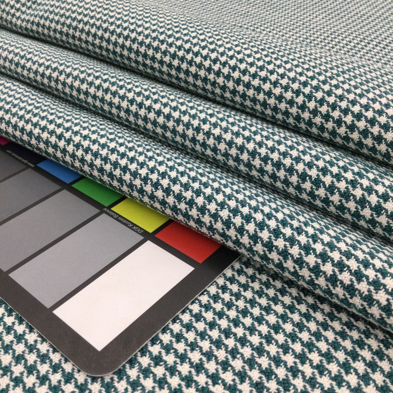 Houndstooth Fabric in Teal and White, Upholstery
