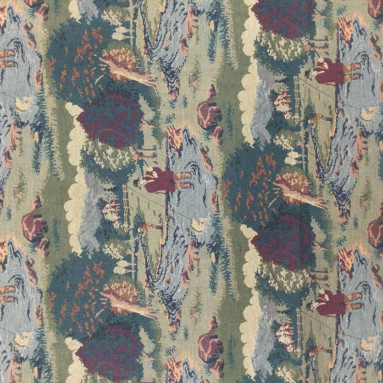 Fly Fishing Tapestry Fabric, Green / Red / Brown / Blue, Medium Weight  Upholstery, 54 Wide, By the Yard