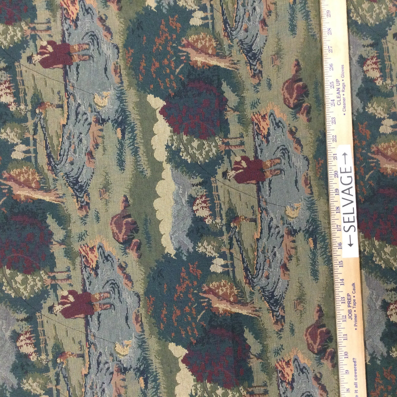 Fly Fishing Tapestry Fabric | Green / Red / Brown / Blue | Medium Weight  Upholstery | 54 Wide | By the Yard | Hancock in Forest