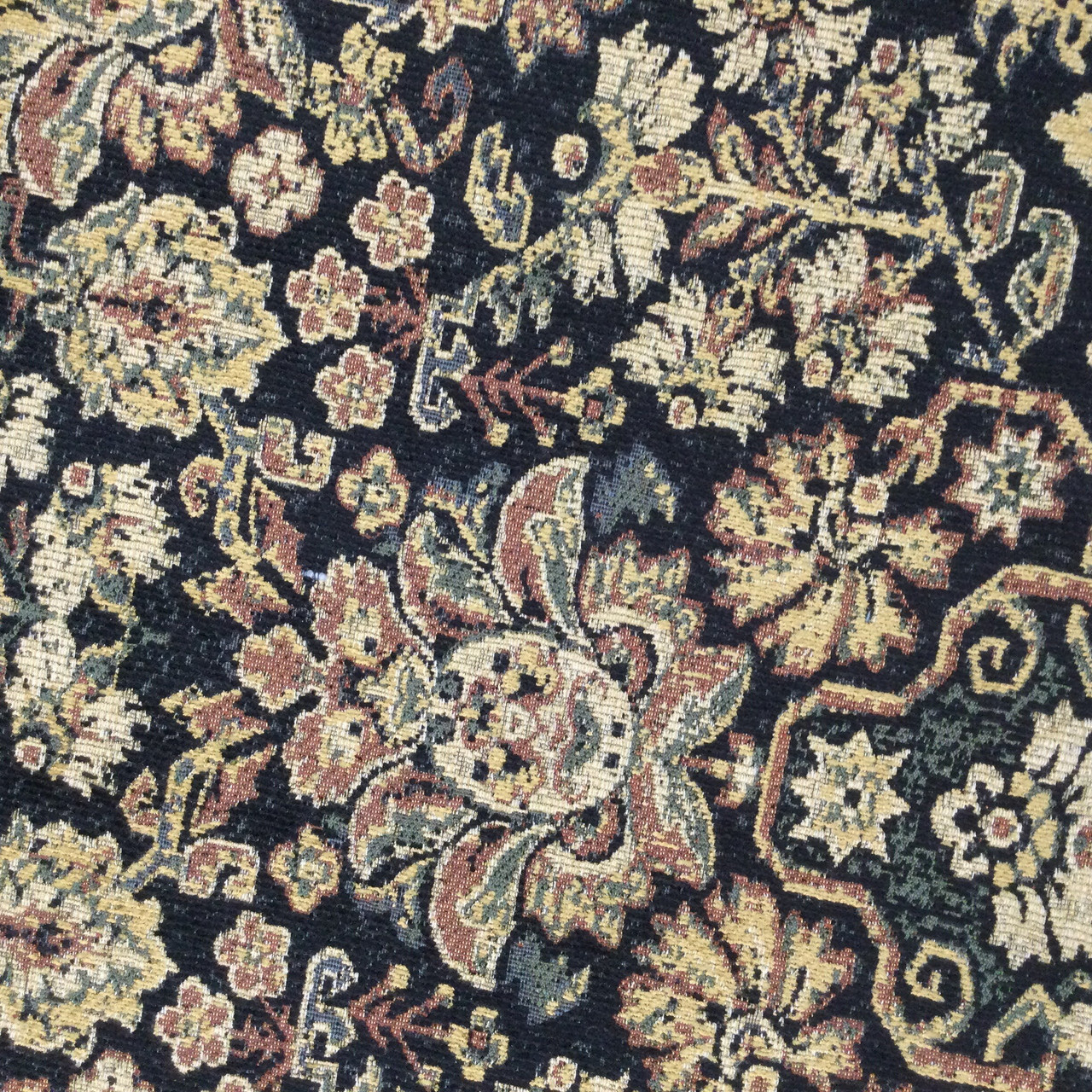 Traditional Damask Jacquard Fabric | Black / Tan | Heavyweight Upholstery |  54