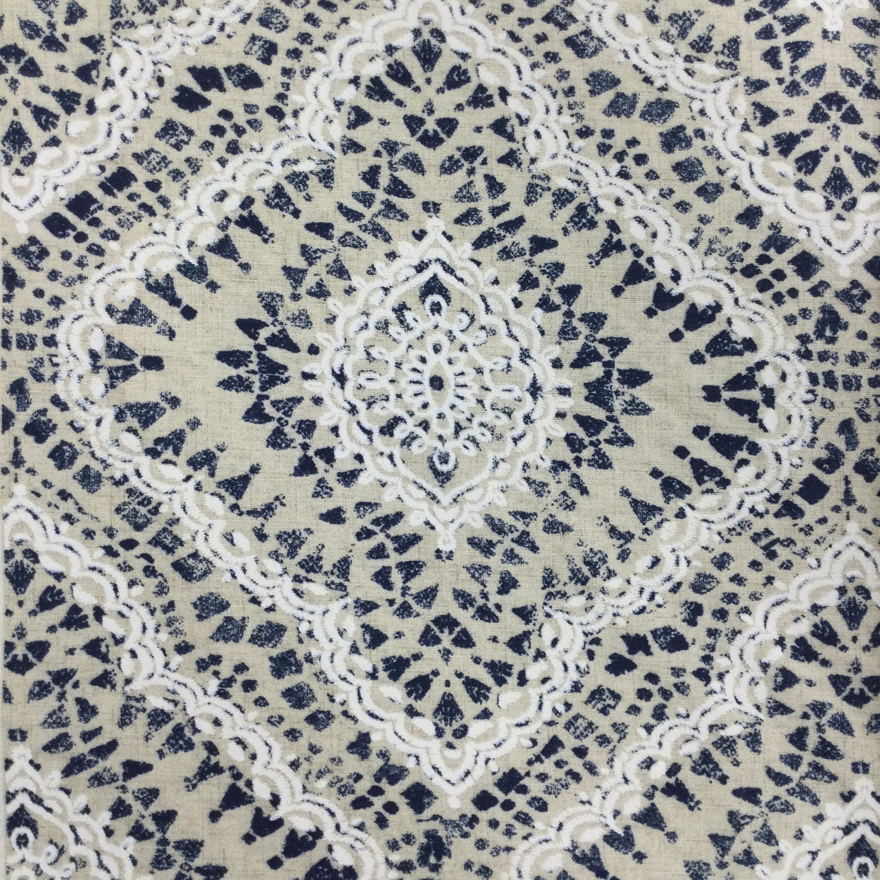 Boho Diamond Waverly Fabric, Beige / White / Blue, Home Decor / Drapery, 54 Wide, By the Yard