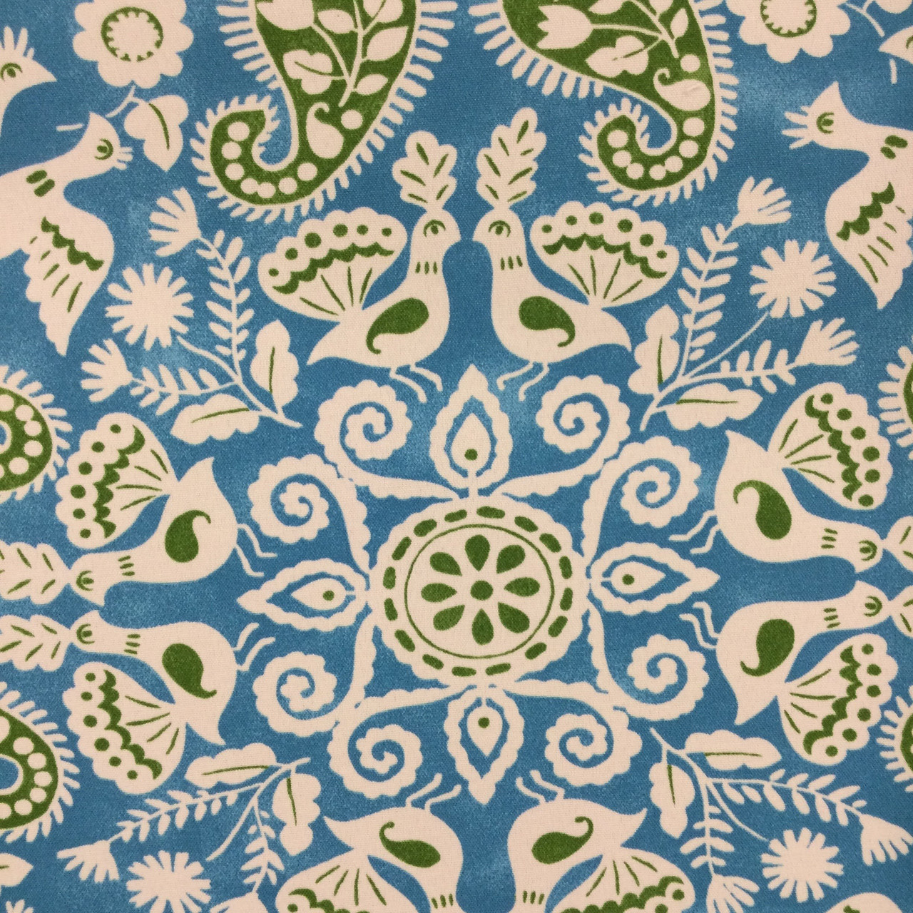 Paisley Floral with Birds in Turquoise Green, and Off White ...