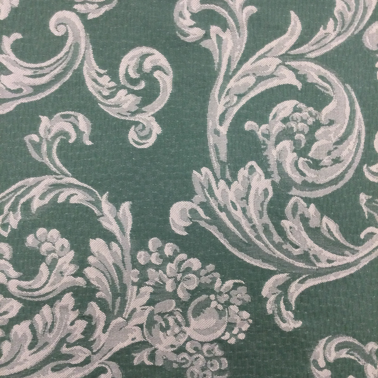 Damask Jacquard Fabric | Green / Off White | Upholstery / Slipcovers |  Medium Weight | 54 Wide | By the Yard
