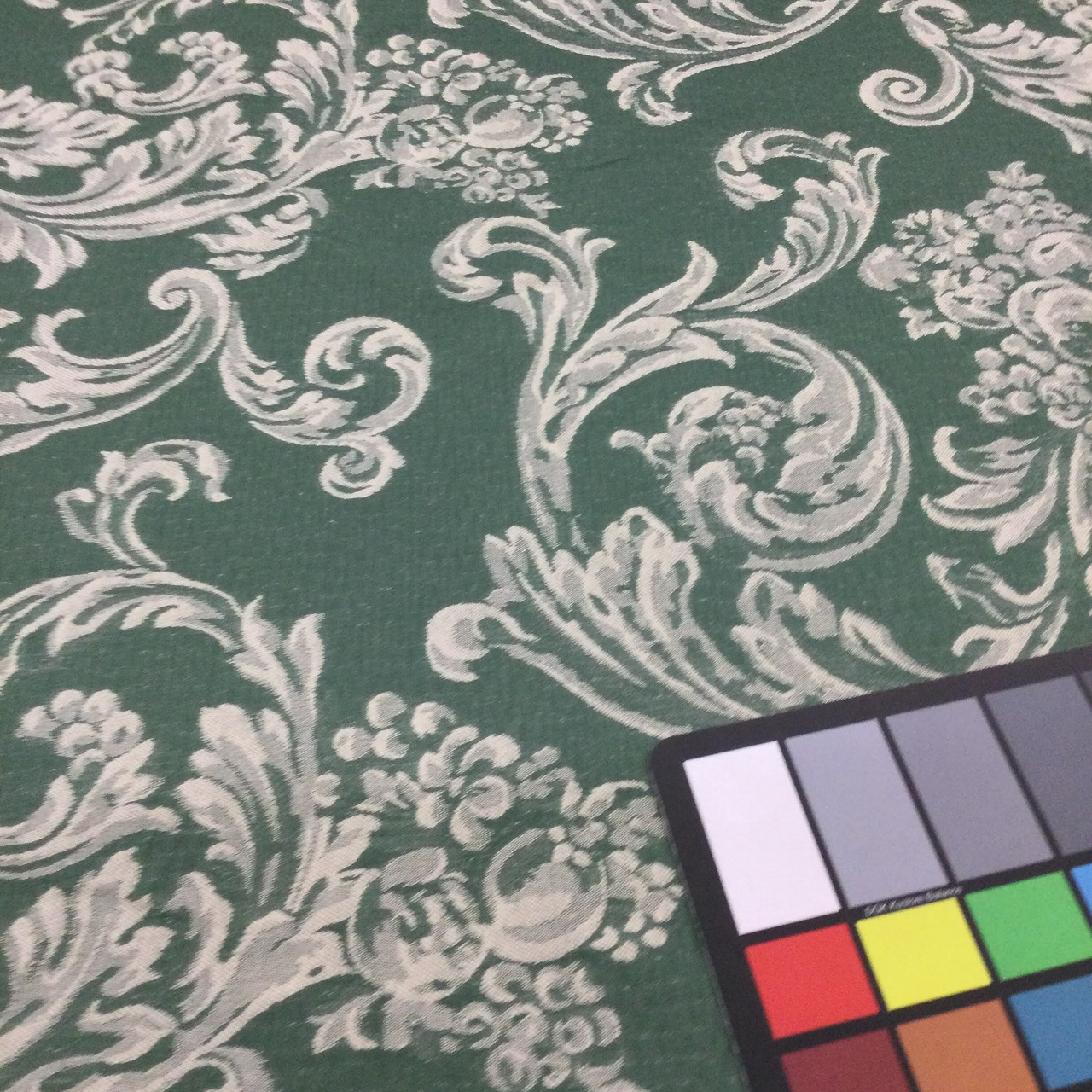 Damask Jacquard Fabric, Green / Off White, Upholstery / Slipcovers, Medium Weight, 54 Wide