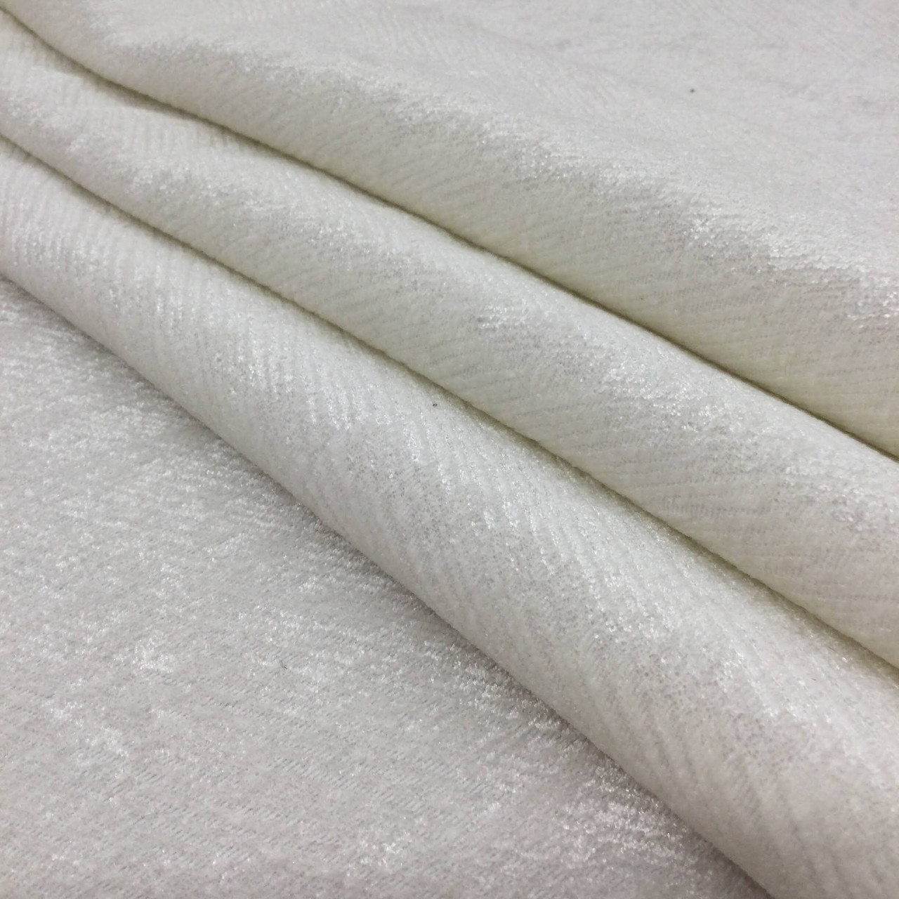 White White Solid Texture Chenille Upholstery Fabric by The Yard