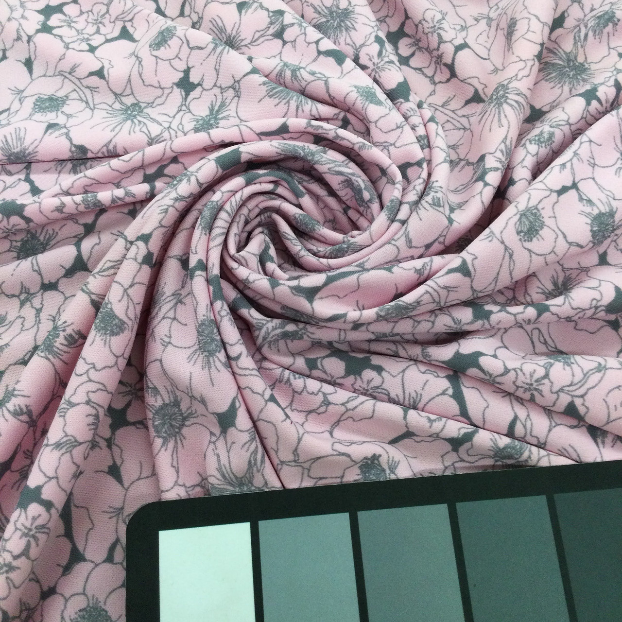 Medium Pink and Gray Floral Print Knit Fabric | 2 Way Stretch