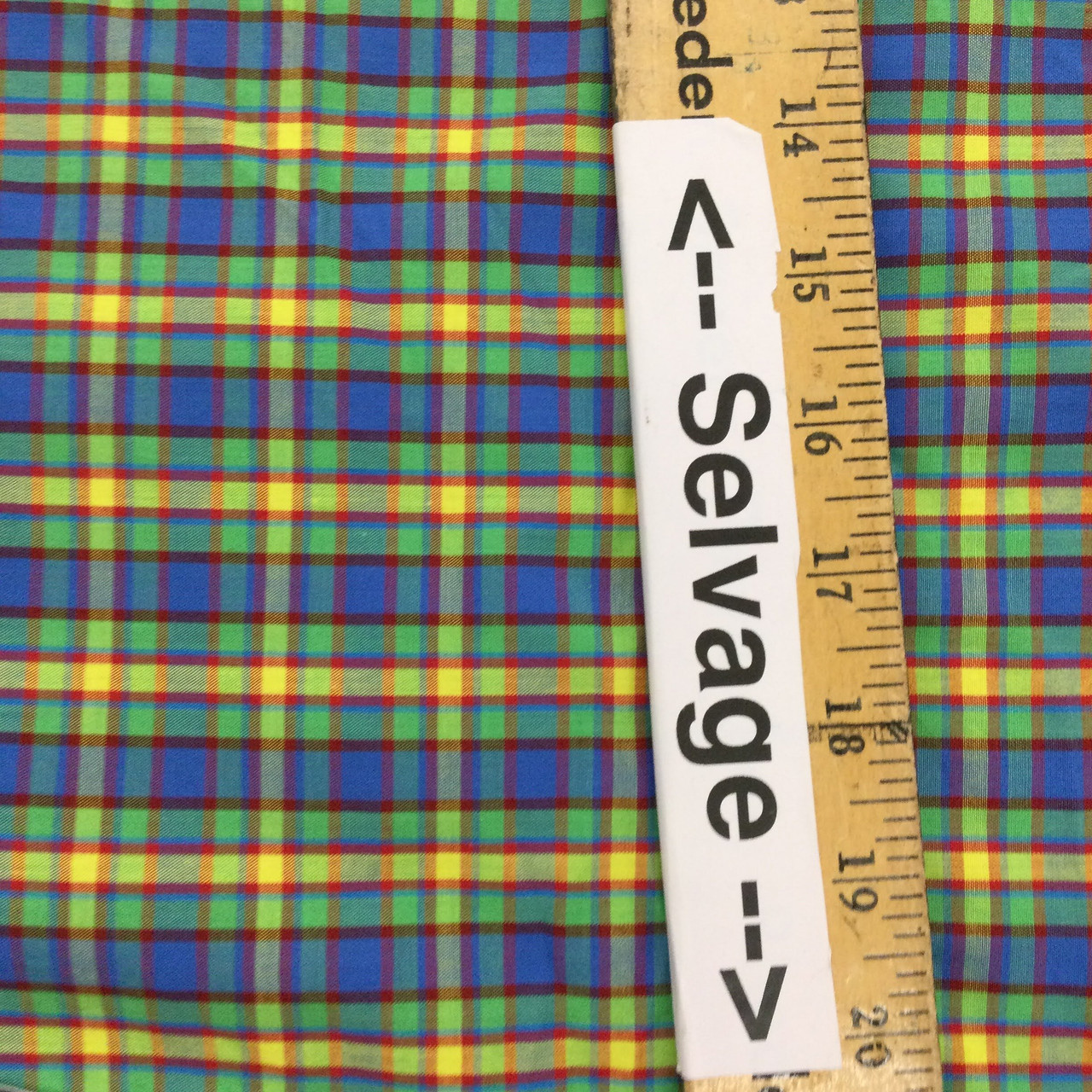 Blue/Yellow/Green Plaid Woven Fabric | Shirting Weight | 100