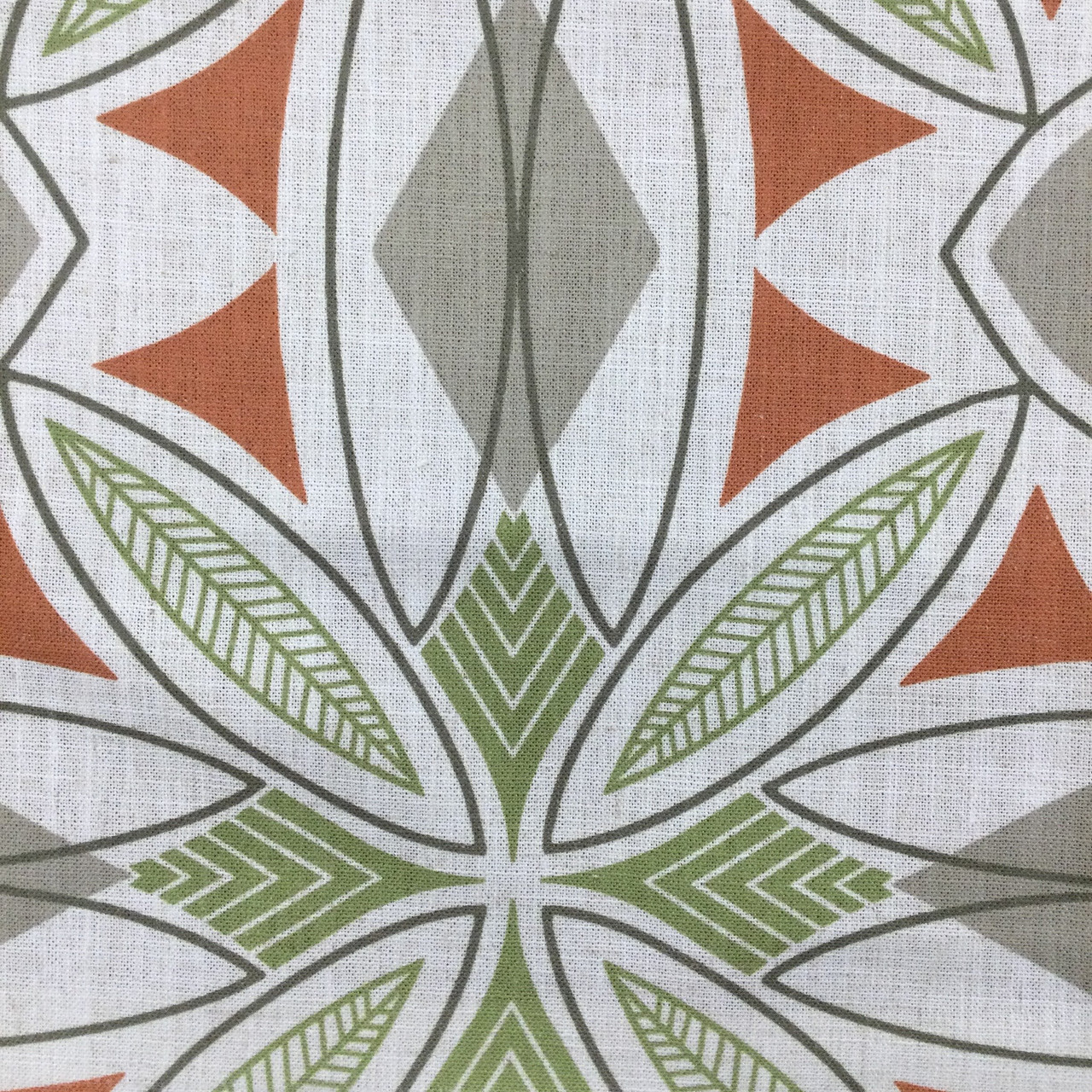 Geometric Fabric in Green / Orange / Grey / Natural Off White ...