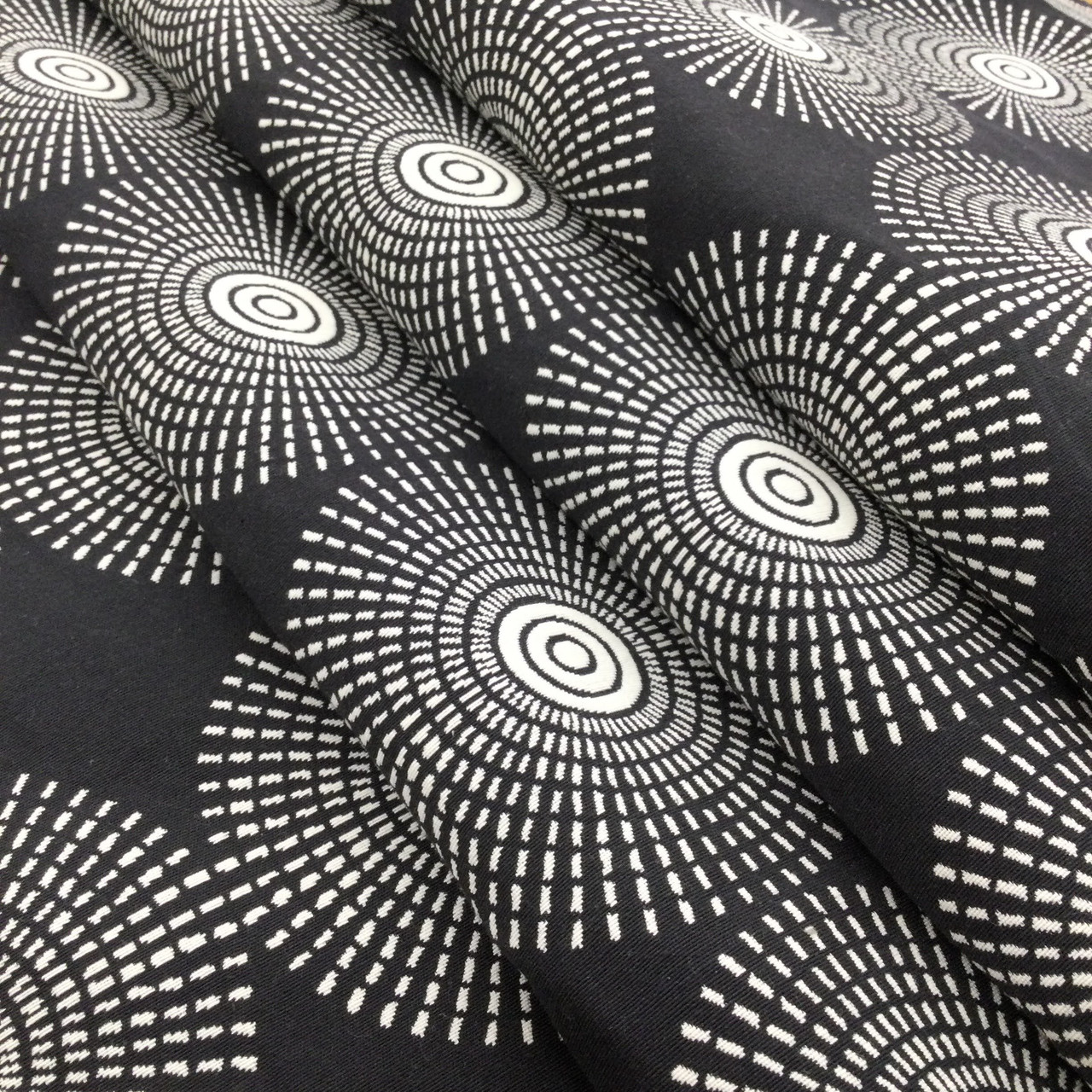 Sunburst Geometric Fabric in Black and Off White, Home Decor / Upholstery  / Drapery, 65% Cotton / 35% Polyester, 54 W