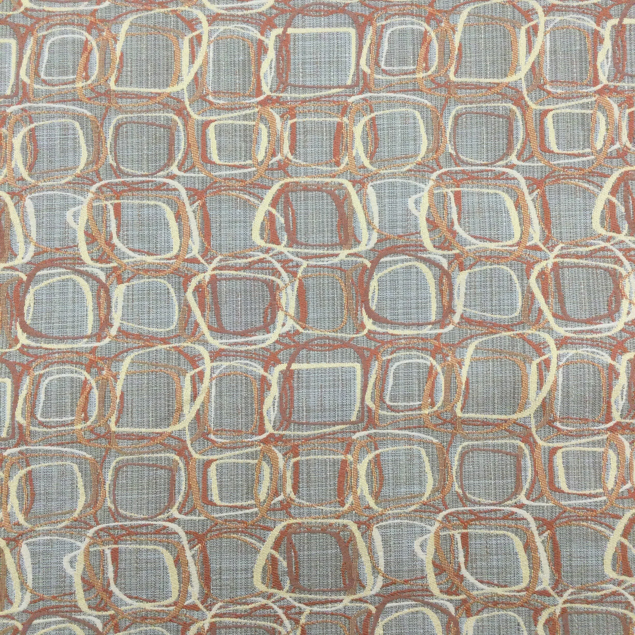 Geometric Squares Jacquard Fabric in Orange and Beige | Upholstery | 54