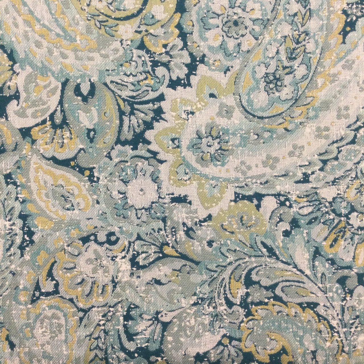 Paisley Jacquard Fabric | Blues / Green / Off White | Upholstery | 54