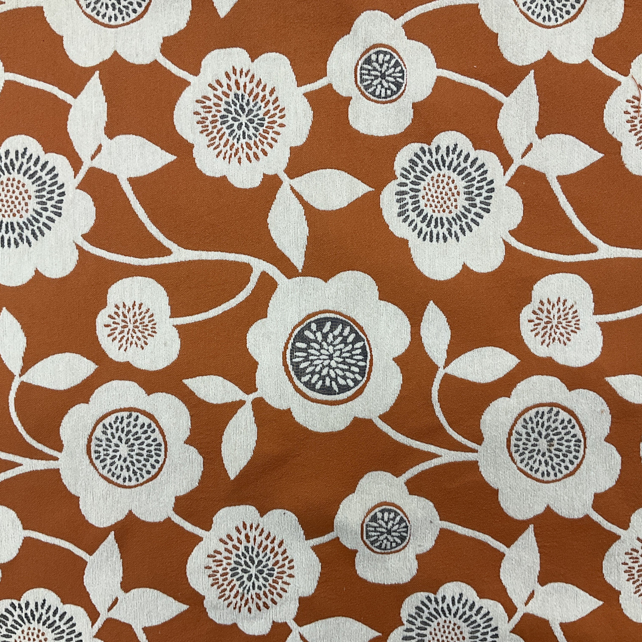 Mod Floral Jacquard Fabric | Orange / Grey / Off White | Upholstery | 54