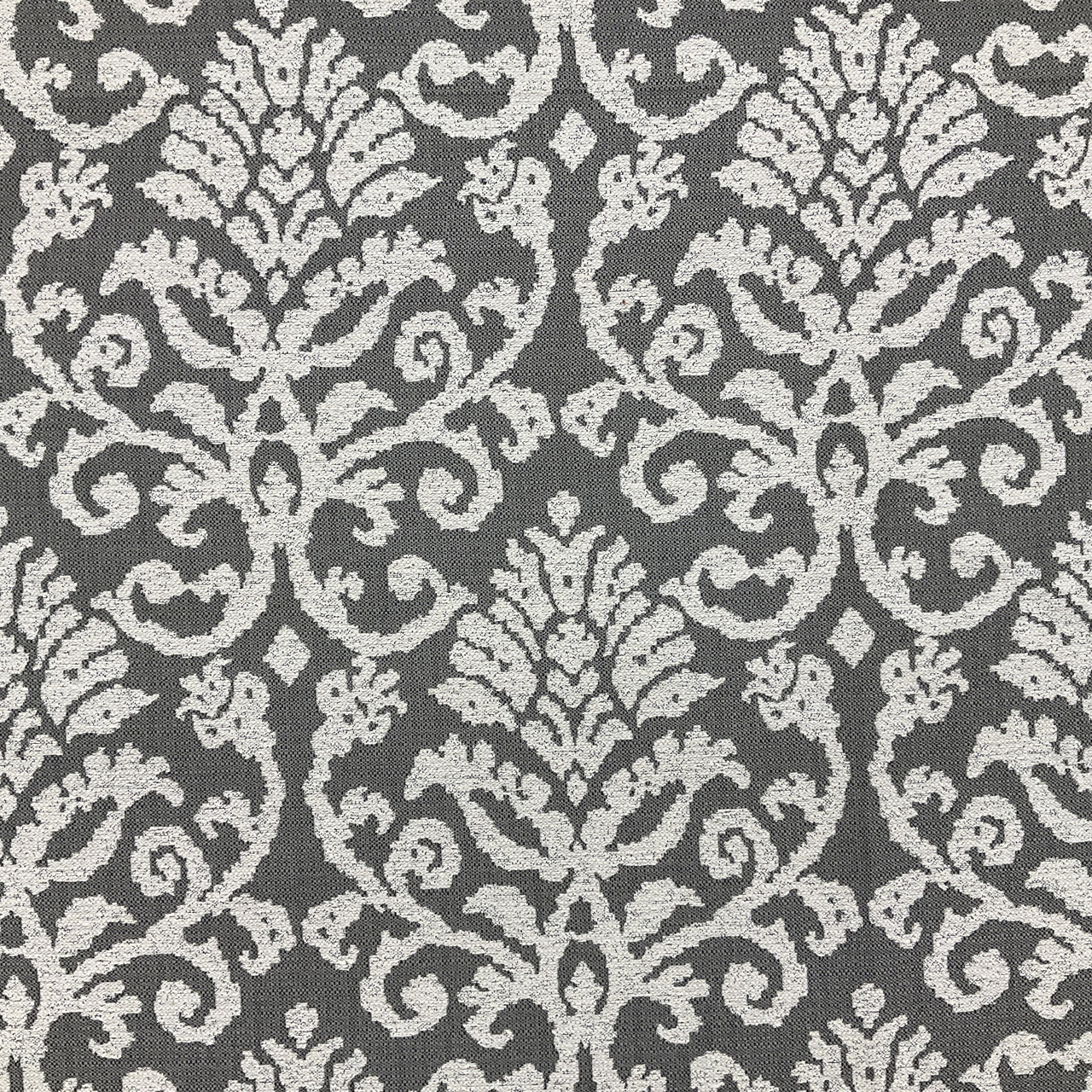 Scroll Damask Fabric | Off White / Grey / Charcoal | Upholstery | 54