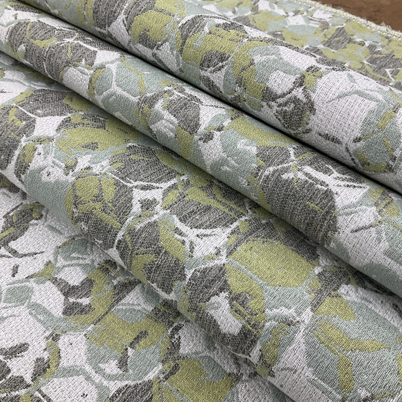 Abstract Jacquard Fabric | Green / Mint / Grey / White | Upholstery | 54  Wide | By the Yard