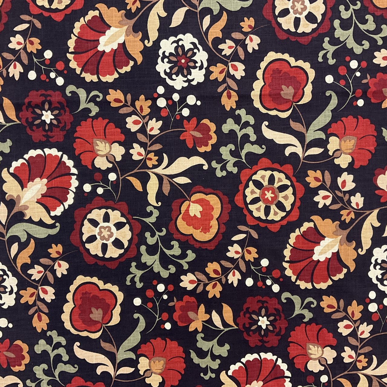 Autumn Floral Home Decor Fabric | Dark Brown / Red / Green / Gold ...