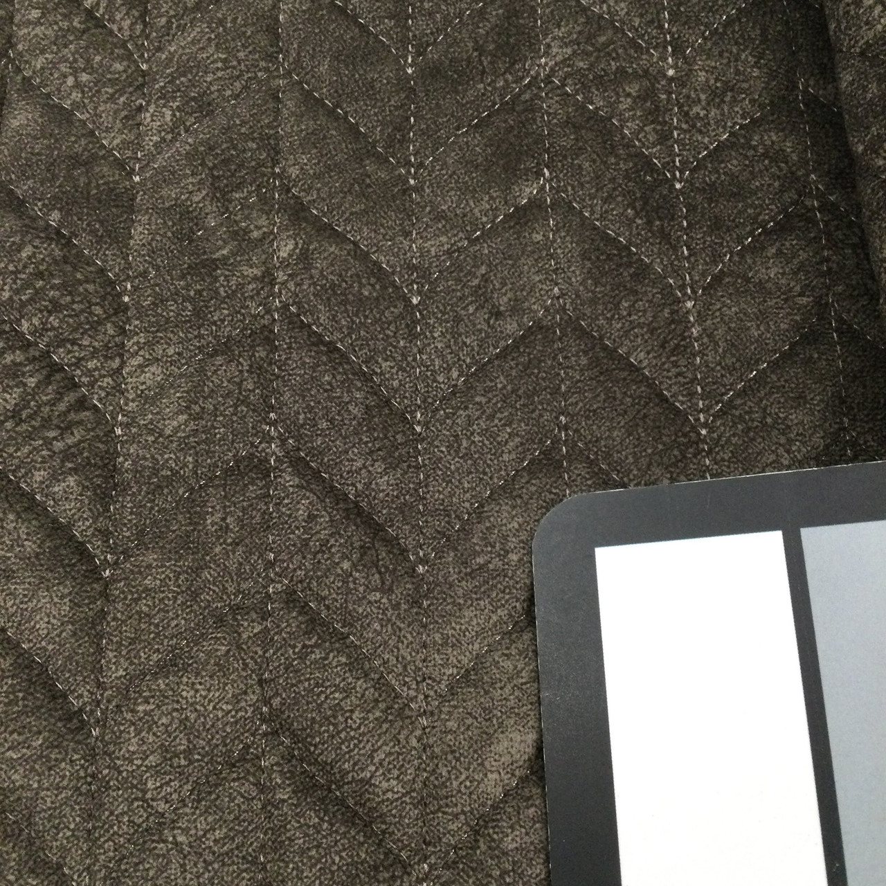 Herringbone Pre-Quilted Fabric | Mottled Dark Brown | Insulated