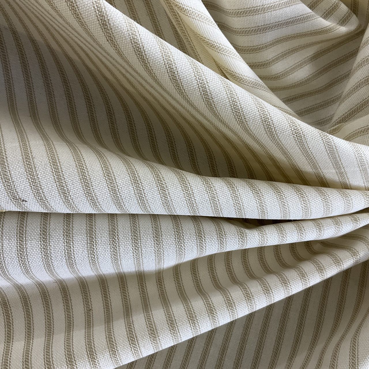 Beige and Green Stripe Ticking Fabrics