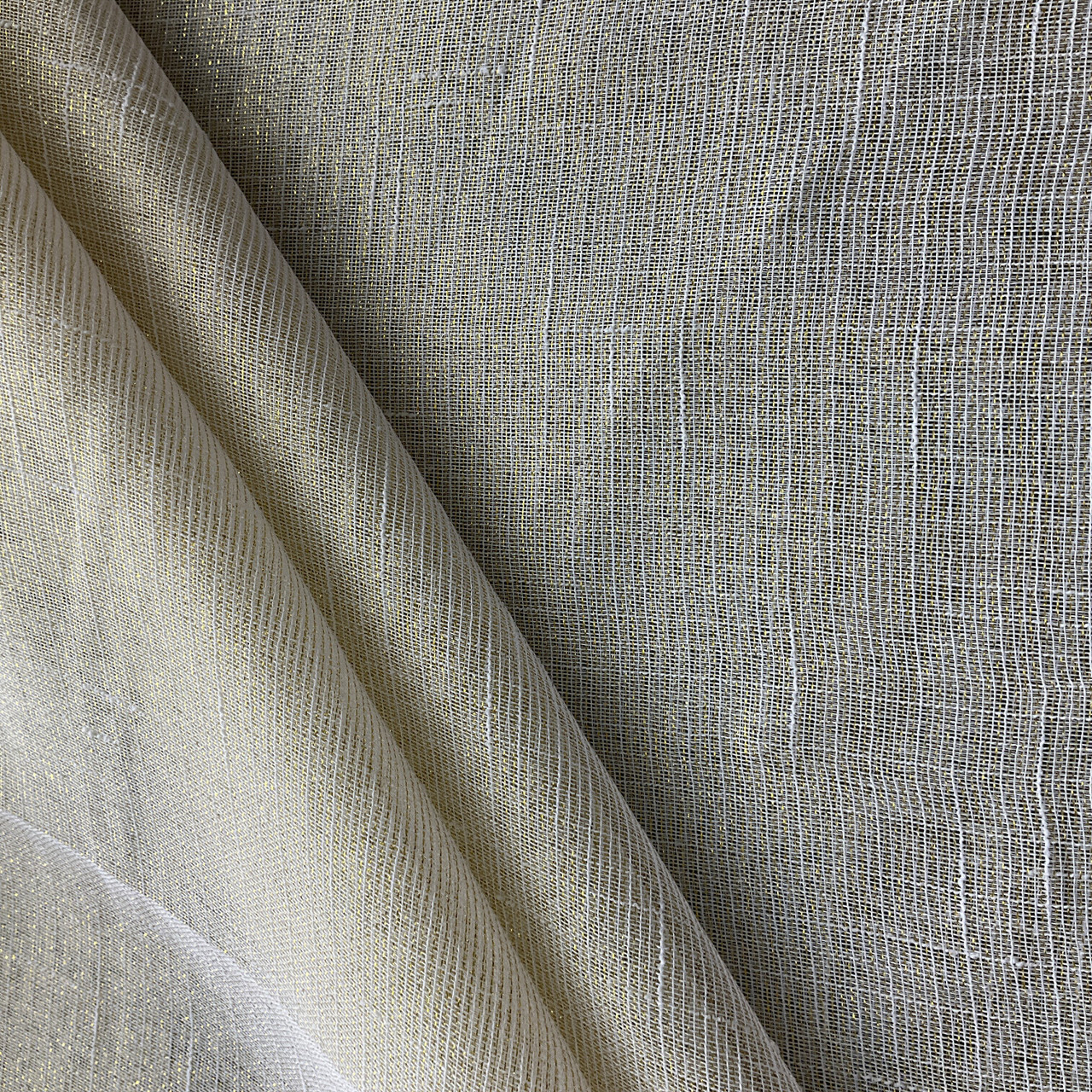 110 Faux Linen Sheer Metallic Ivory/Gold, Very Lightweight Linen Fabric, Home Decor Fabric