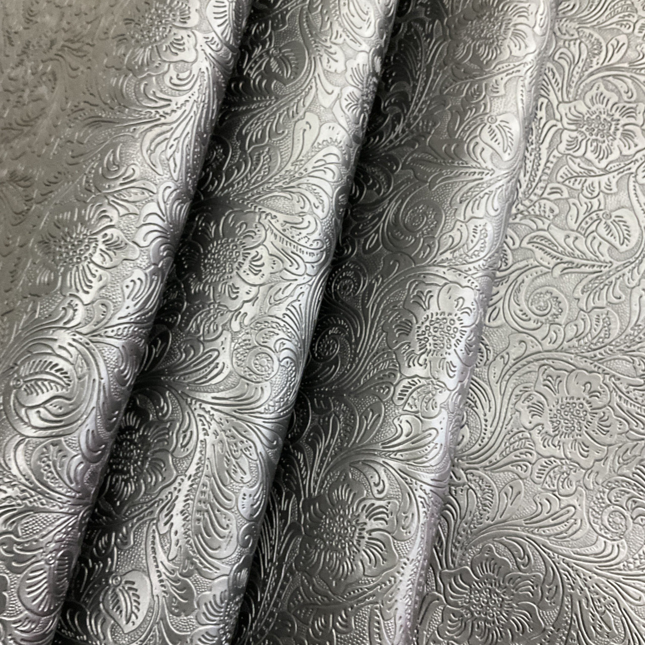 54'' Wide Faux Leather Fabric Tooled Floral Chocolate by The Yard
