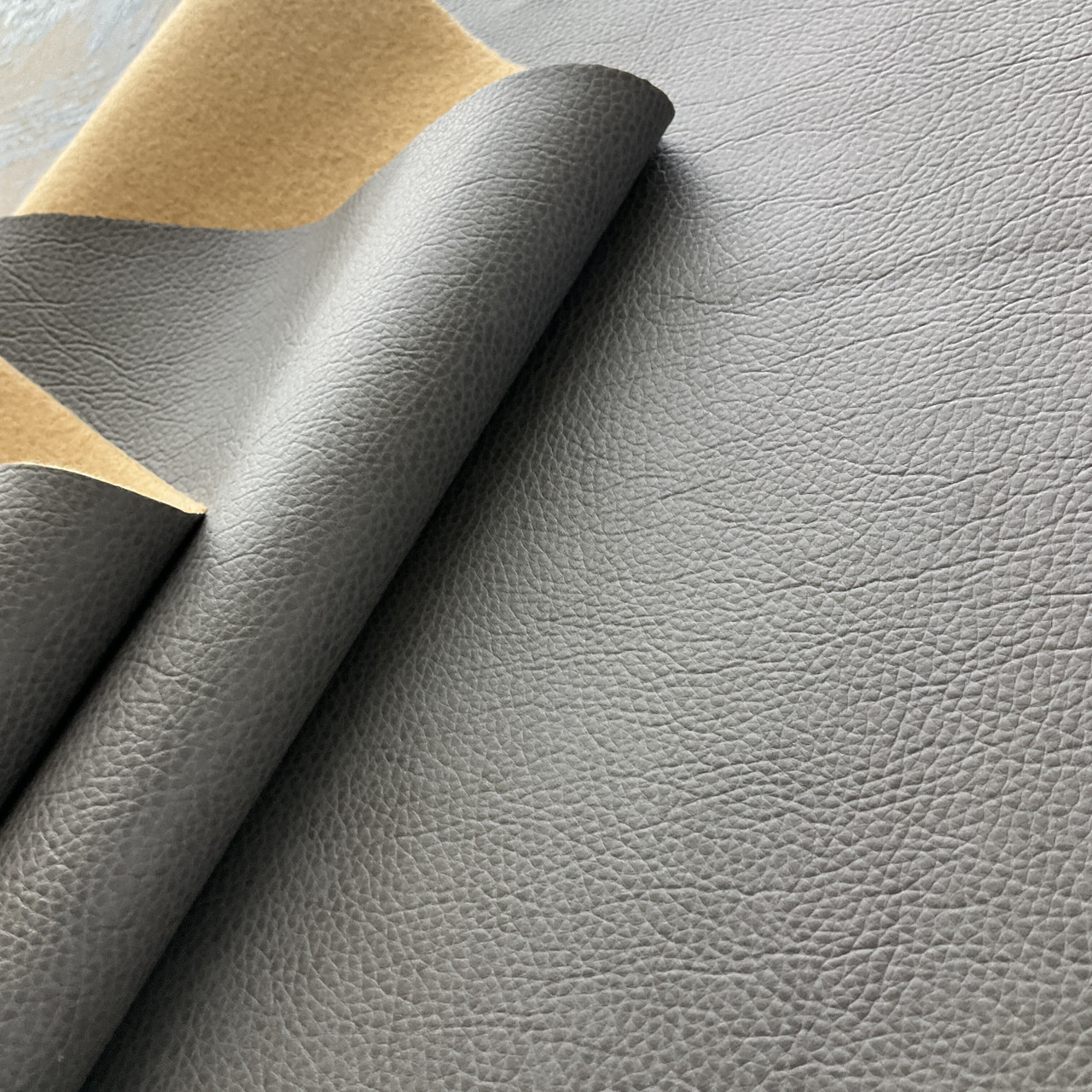 Breathable Faux Leather Grey | Very Heavyweight Faux Leather, Vinyl Fabric  | Home Decor Fabric | 54 Wide