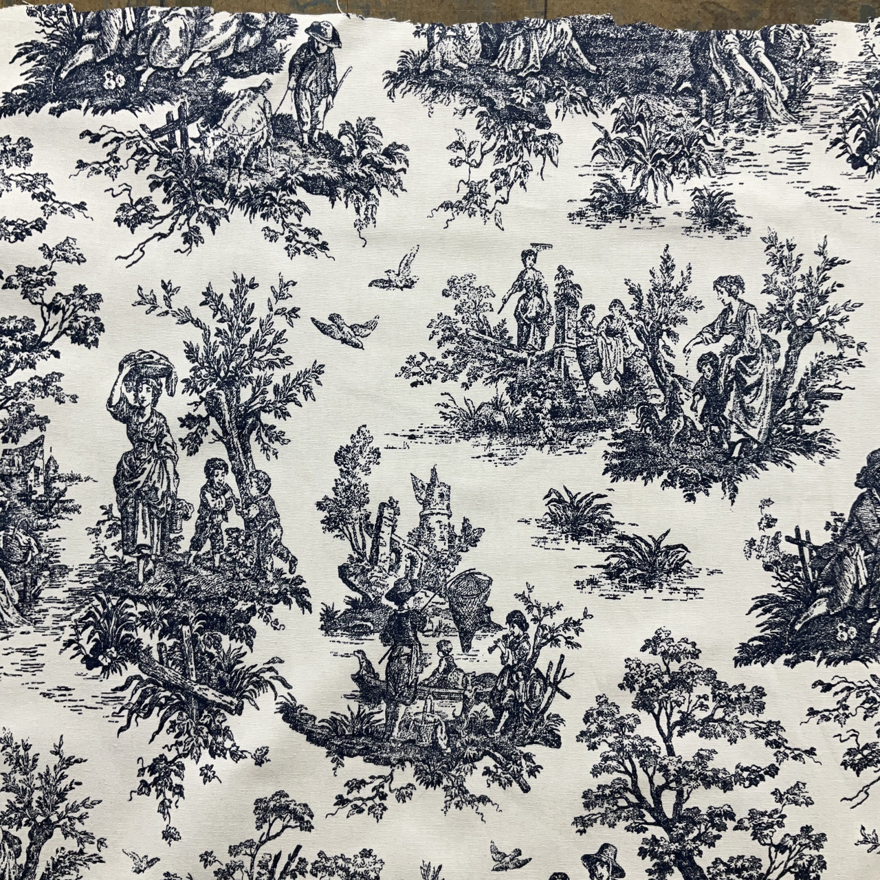 Ink Blue Jacobean Floral Toile Fabric