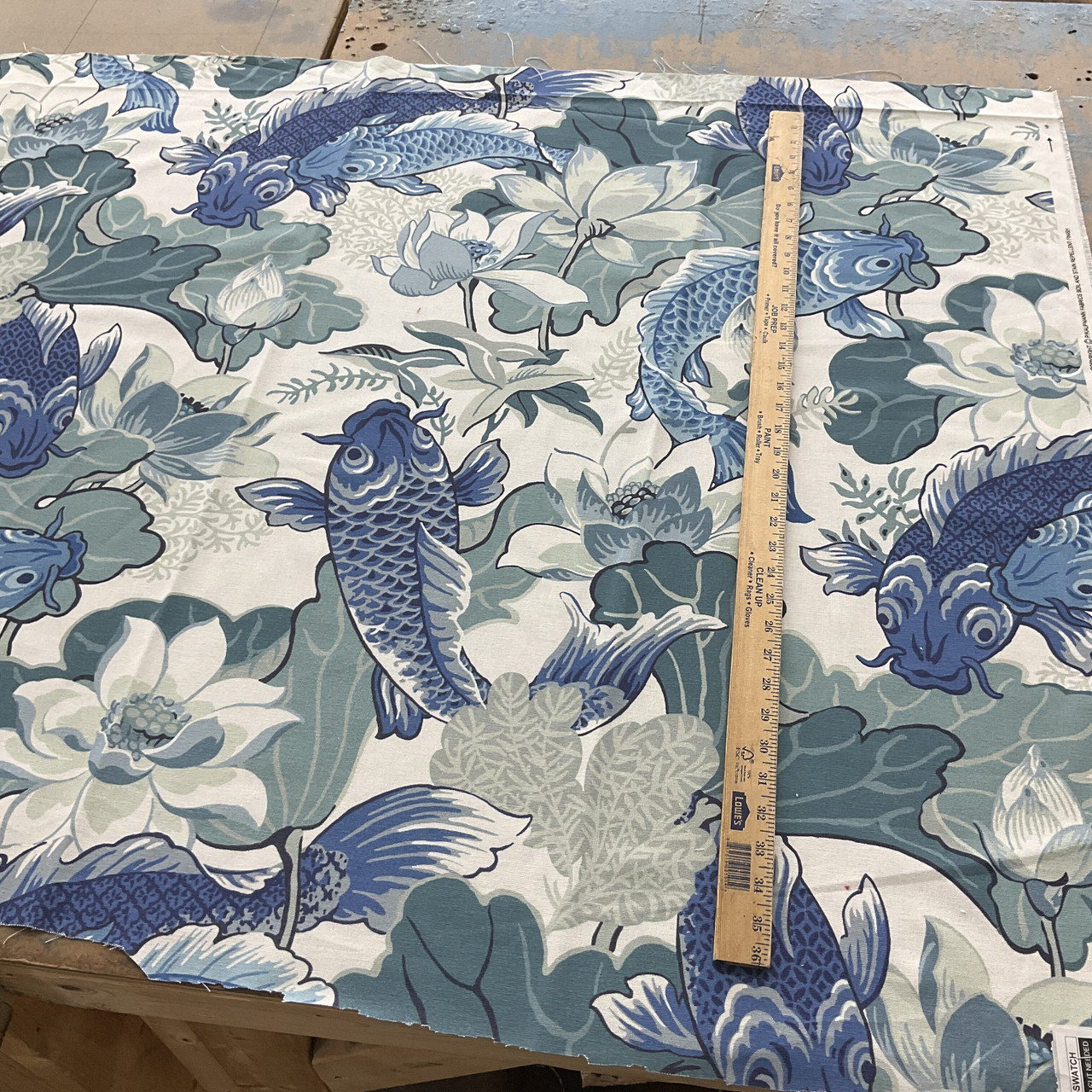 P Kaufmann Flamingo Road Pond Medium Blue Fabric Decor - Fabric | Lotus Duck | Wide 54\