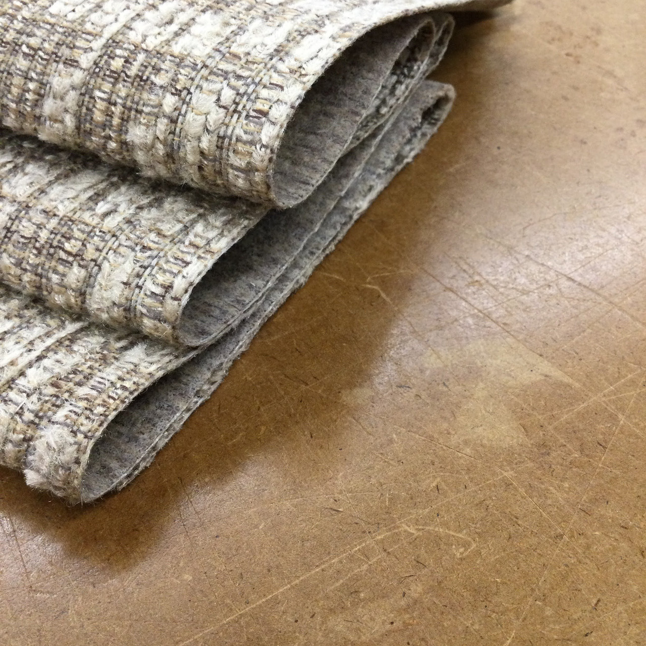 2.325 Yard Piece of Chenille Fabric, Slub Weave in Beige and Brown, Heavyweight Upholstery, 54 Wide