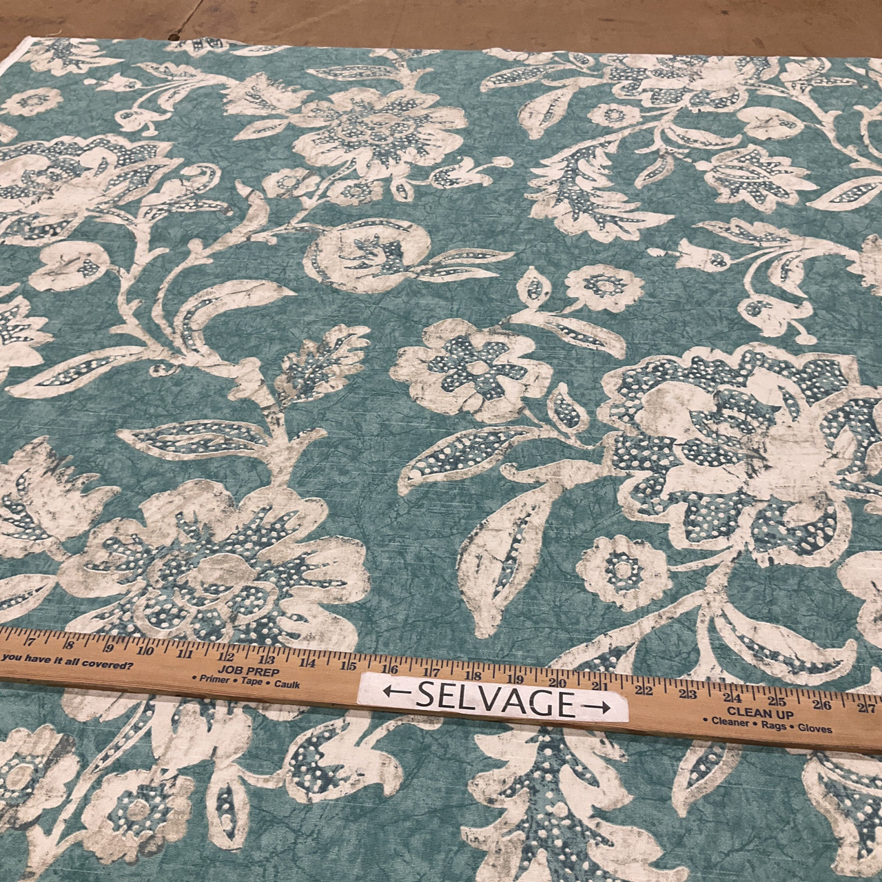 古平戸 貝 青海波紋 水滴 DT355 3.5 Yard Piece of Turquoise Blue Beige White Floral Batik