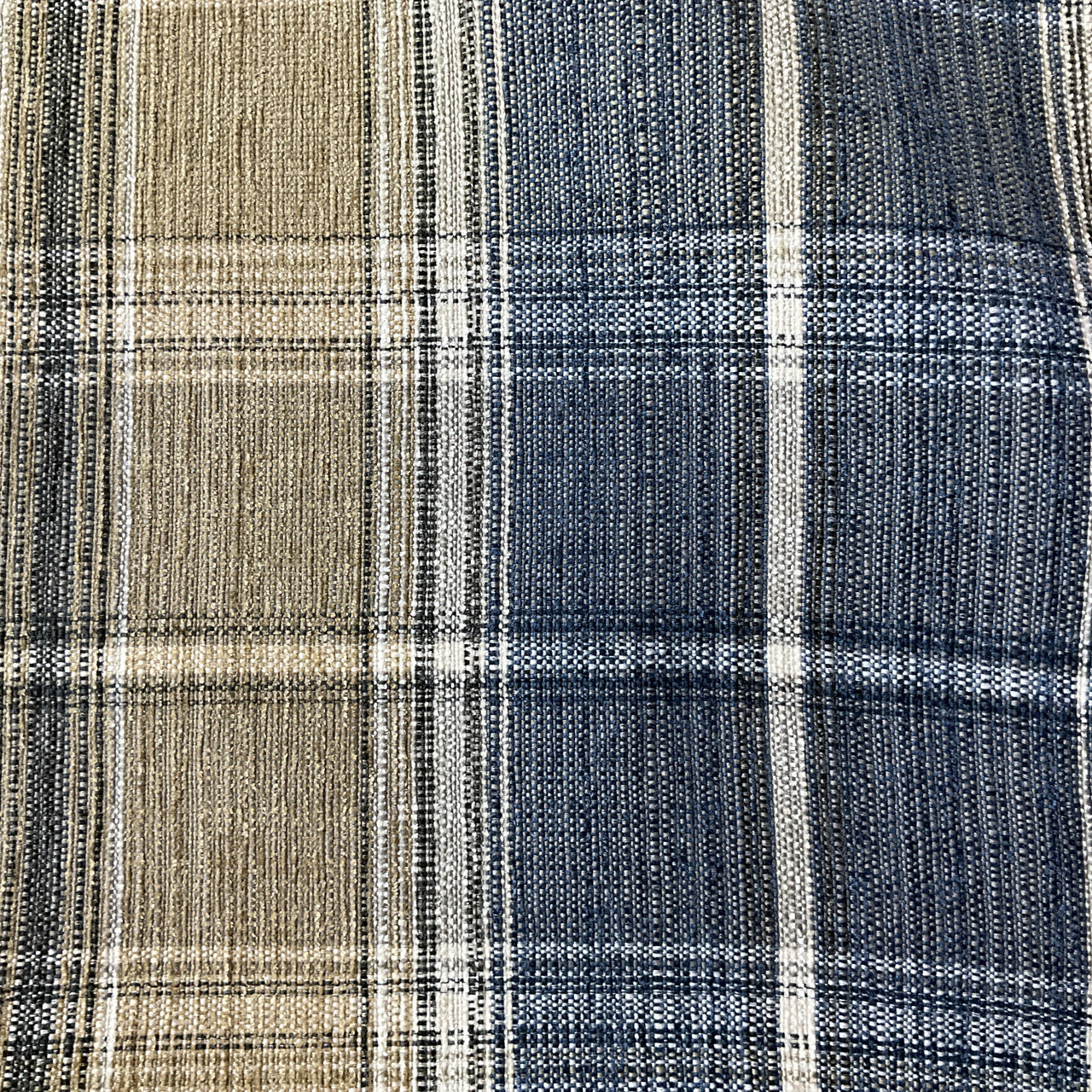 【COLOR iN ID】western tassle denim Harrison in Denim | Upholstery Fabric | Plaid in Blue / Tan