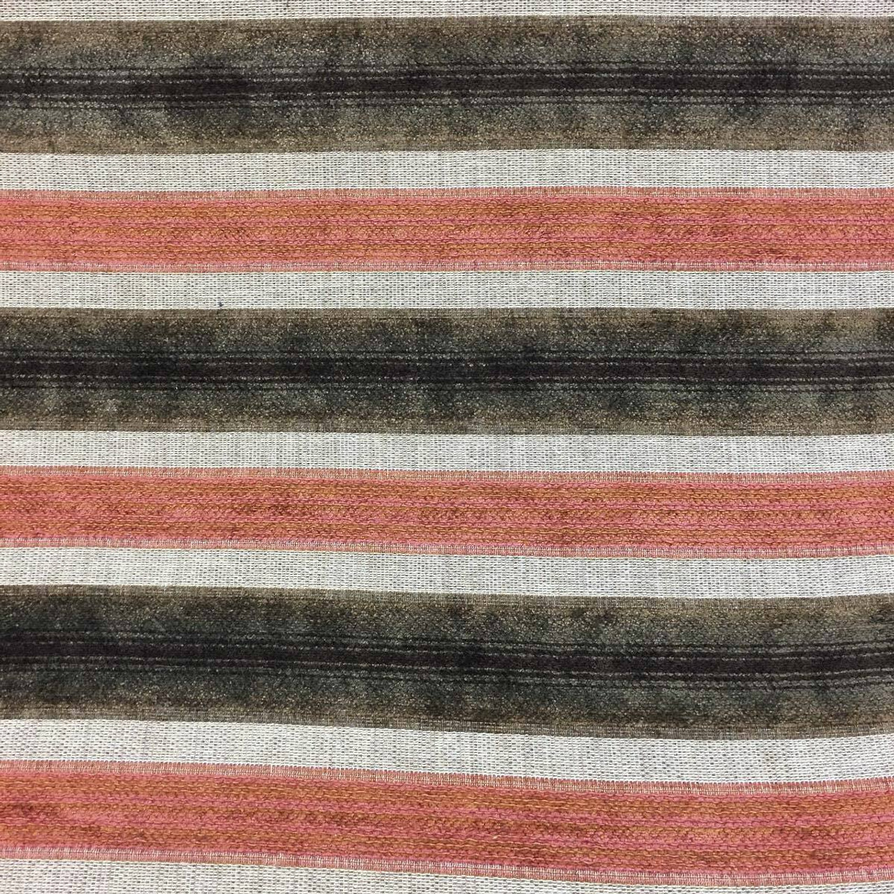 Plush Red Striped Chenille Upholstery Fabric By the Yard