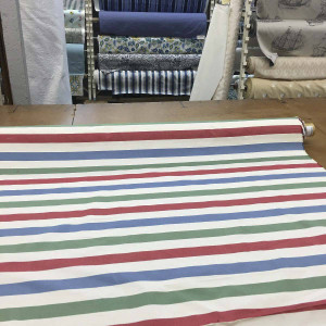 Red White Blue Green Stripe Cotton Clothing / Drapery Fabric By The Yard 54"W