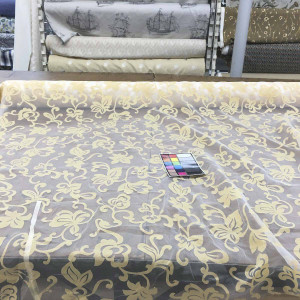 Cream Opaque Floral Pattern Sheer Drapery & Curtain Fabric By The Yard