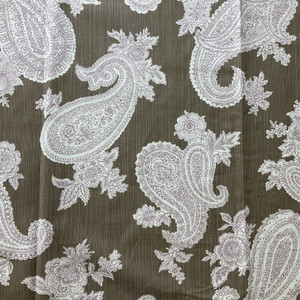 Brown Floral Paisley Curtain Fabric with Burgundy and Off White