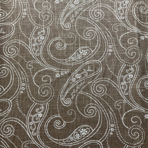 Duralee 42215-631 | Brown Sugar | Embroidered Paisley on Linen Drapery Fabric